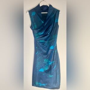 Elie Tahari Silk Marine Watercolor Blue Sleeveless Event Dress, Size 8